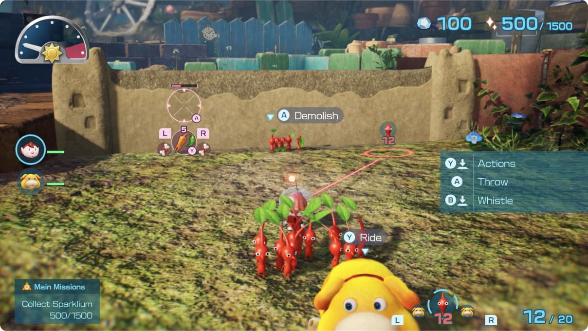 One player controls the Explorer while the other directs their on-screen pointer at an obstacle and chooses between items to use.
