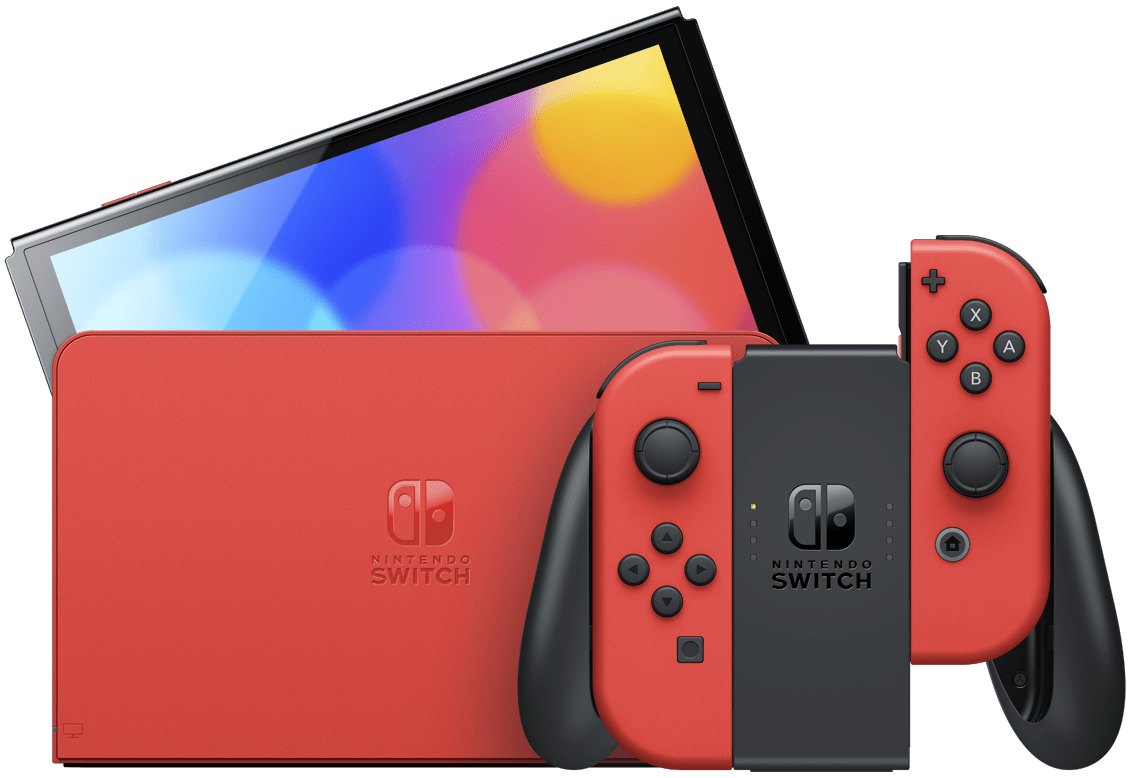 The new Nintendo Switch — OLED Model: Mario Red Edition system is shown.