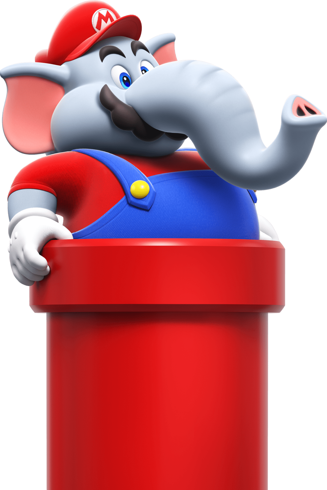 Mario, in Elephant form, jumps up and activates a Wonder Flower, causing everything to change shape and form.
