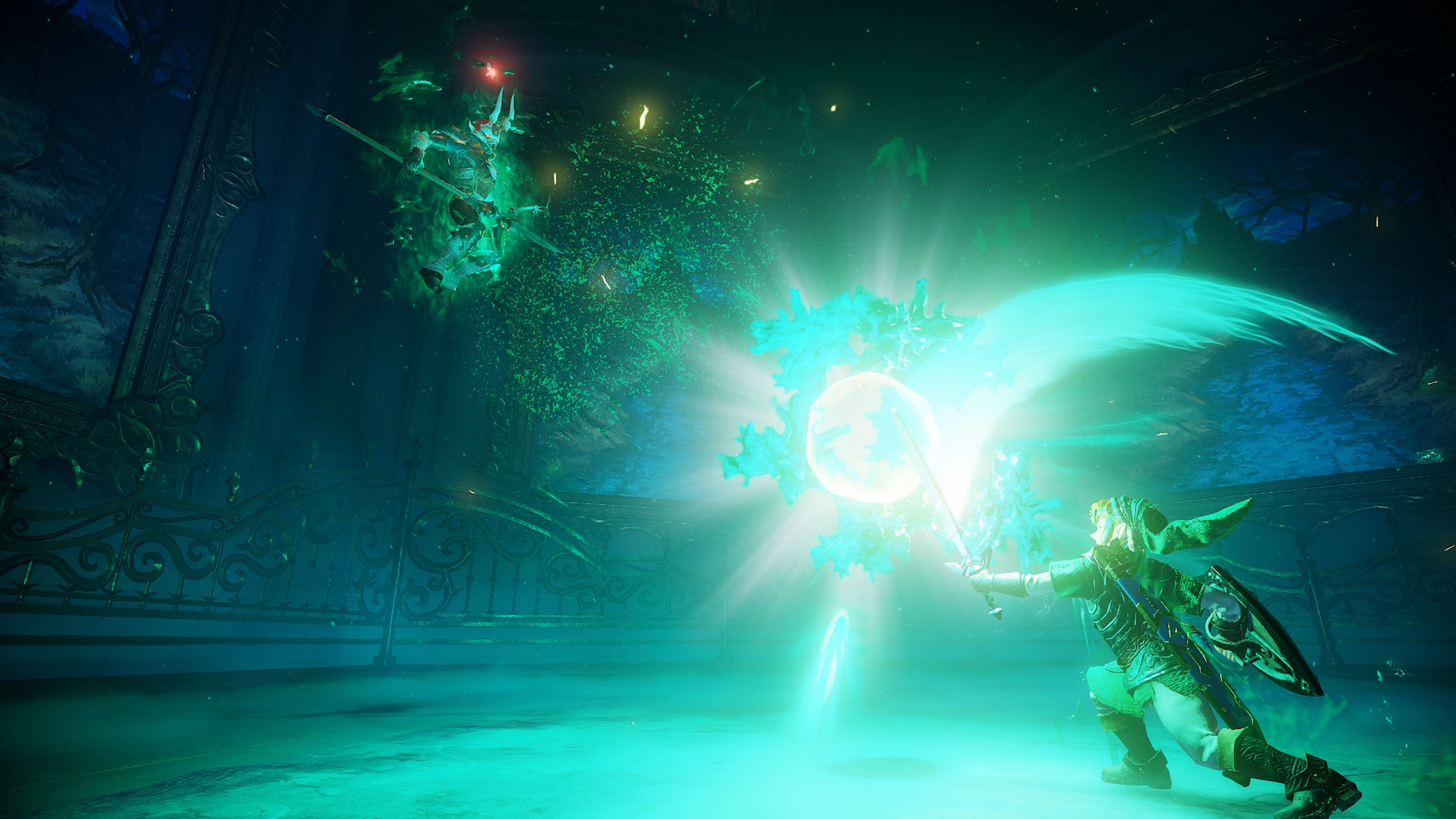 Link clashes with a spectral boss inside one of the remake's reworked temples. Image: Nintendo.