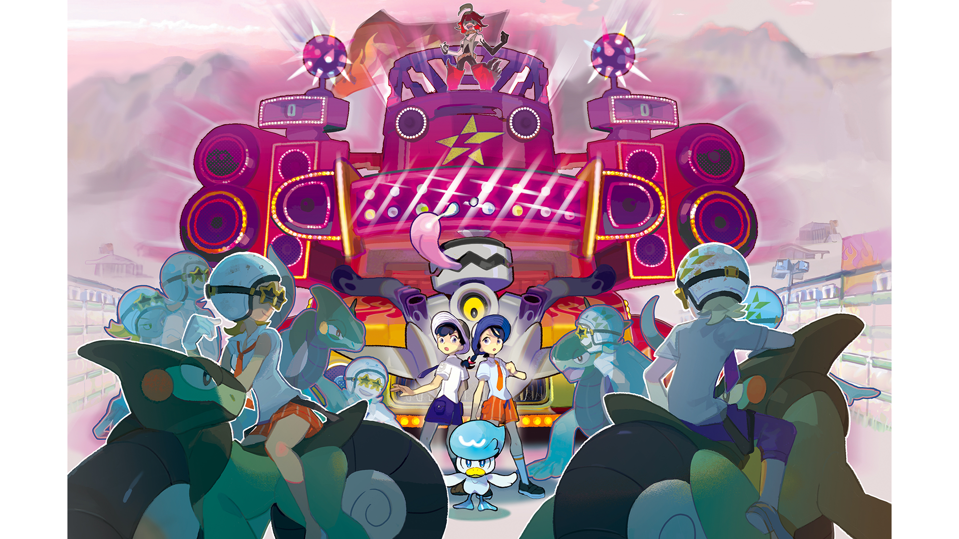 Starfall Street artwork from Pokémon Scarlet and Violet showing Team Star battles
