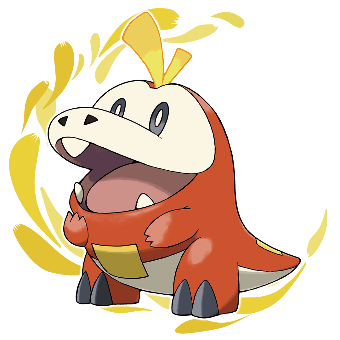 Official Fuecoco artwork from Pokémon Scarlet and Violet showing a beginner-friendly Fire starter
