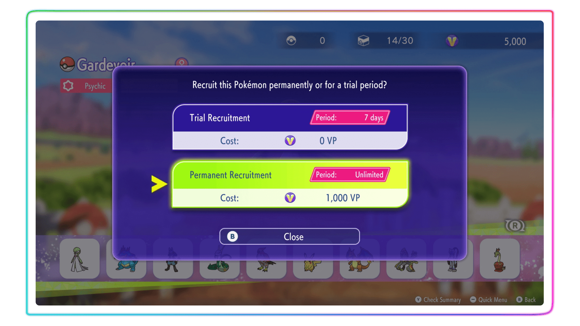 Rekrutierungsmenü von Pokémon Champions