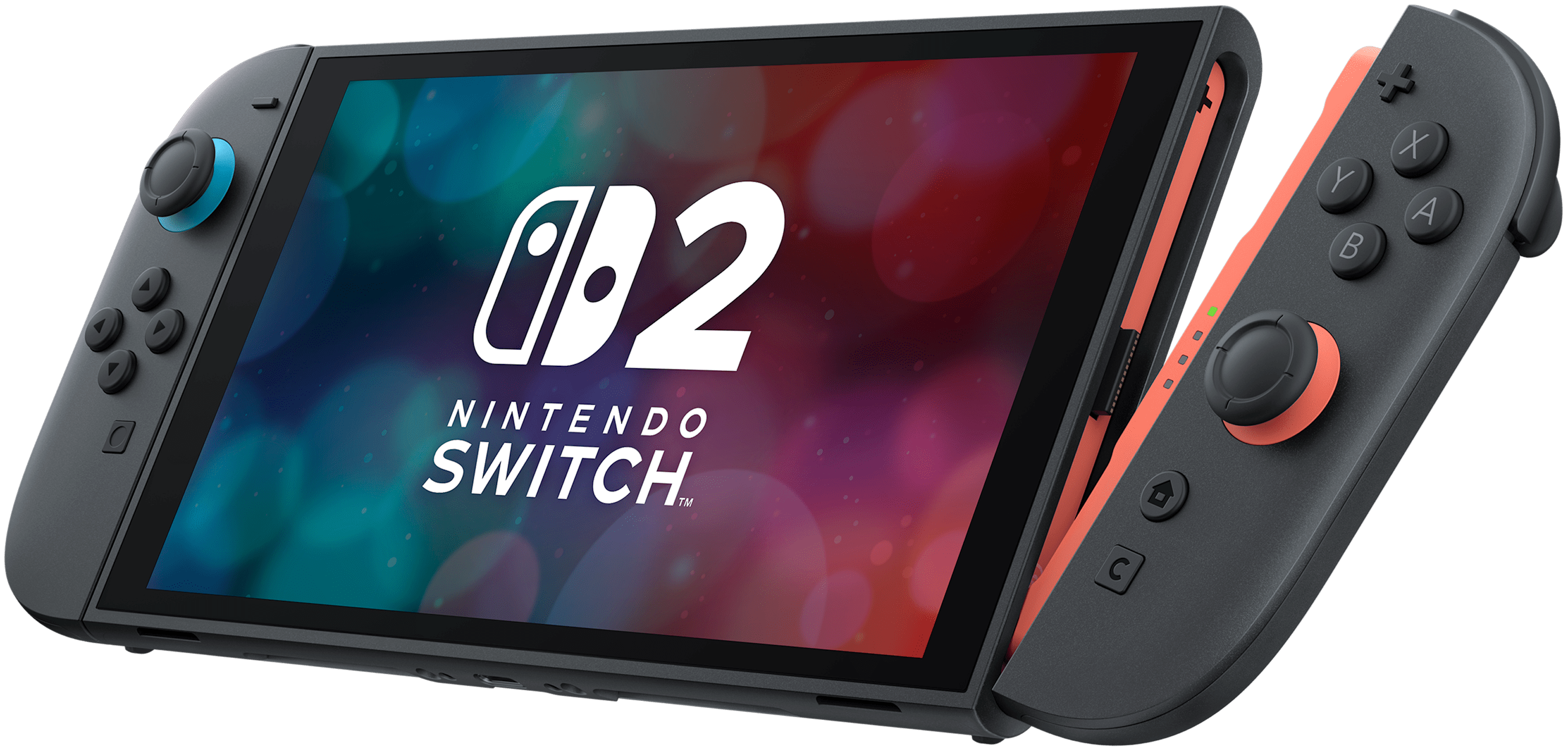 Κοντινό του Nintendo Switch 2 που δείχνει τη νέα οθόνη και το κουμπί C στο Joy-Con 2