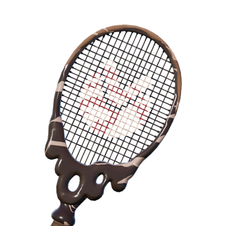 A dark racket shaped like globs of mud are falling from its head.