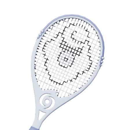 A white colored racket with twisting designs in its strings and shaft. 