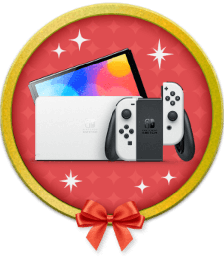 circle graphic with a bow featuring white OLED