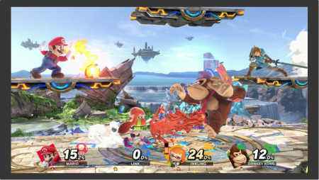Smash bros being played on a tv