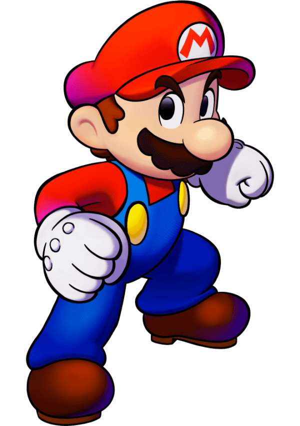 Mario stands, ready for action. 