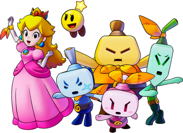 Peach and other characters from the game are shown. 