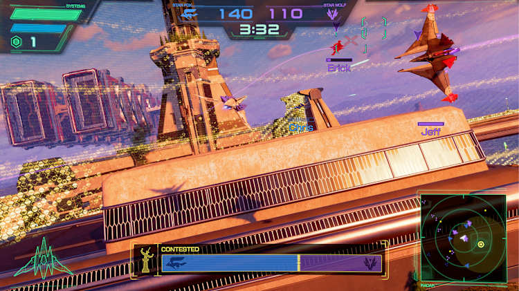 From the POV of the player at home, we see online friend's ships fly ahead. Star Fox עבור Nintendo Switch 2