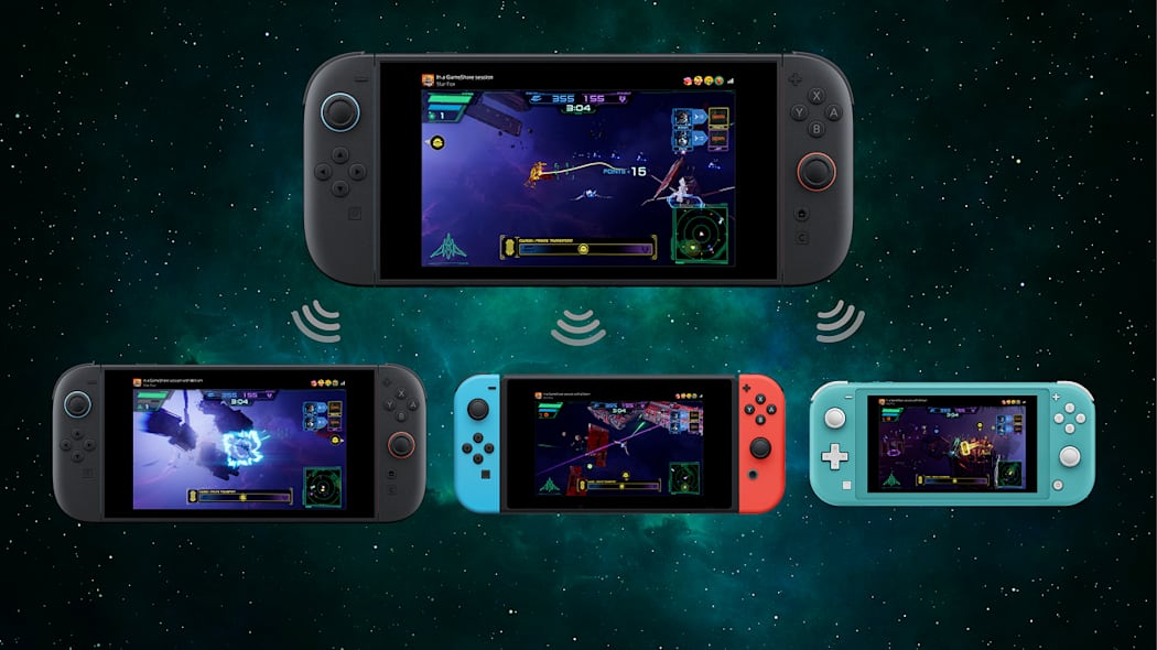 The Nintendo Switch 2 system houses gamplay footage as it showcases the Gameshare capability to other Nintendo Switch systems. Star Fox עבור Nintendo Switch 2