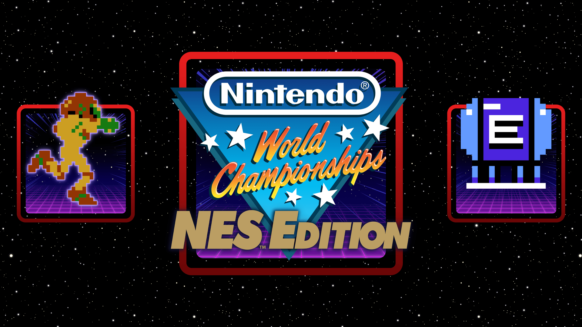 Nintendo World Championships: NES Edition with retro Metroid game art