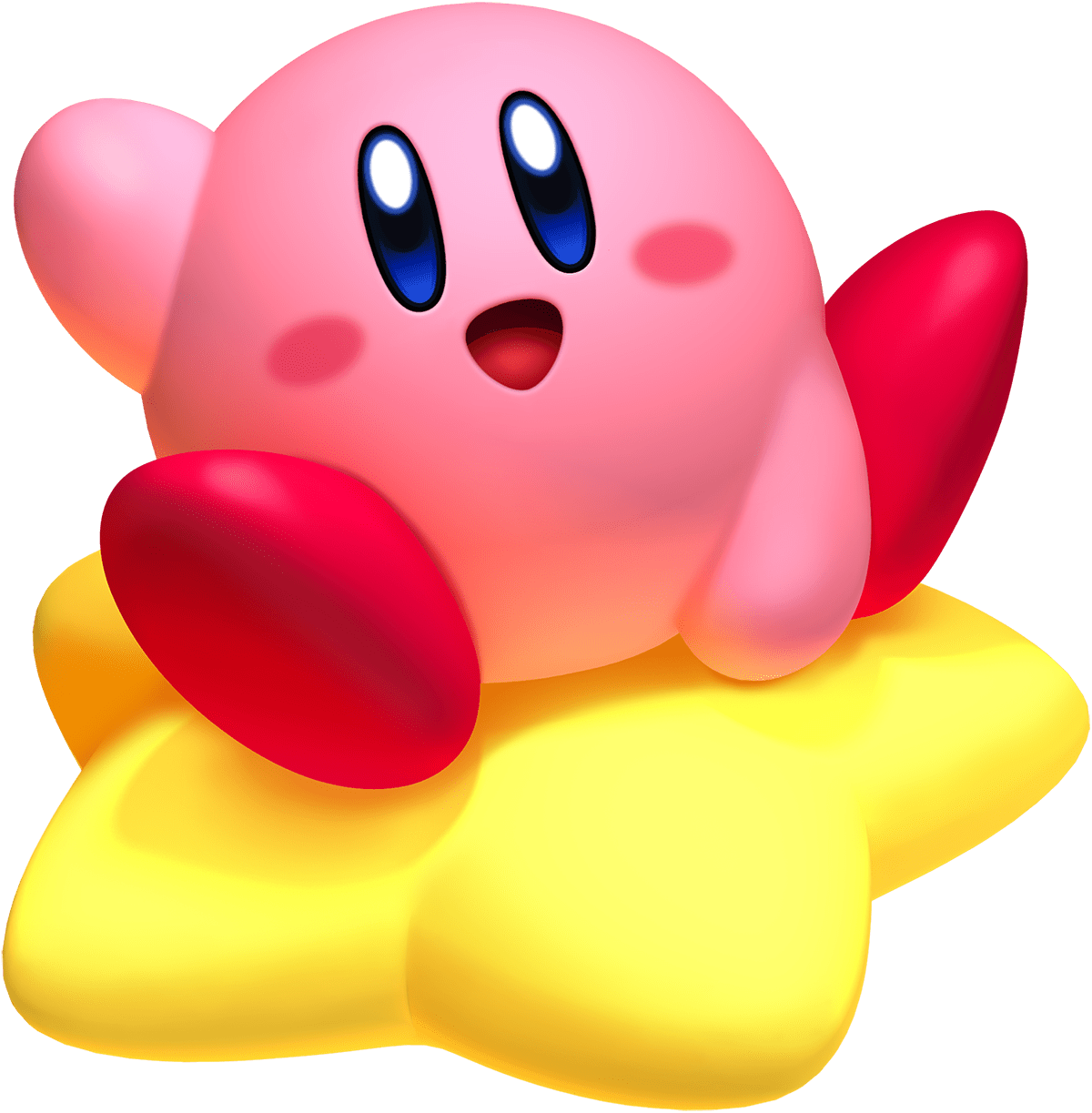 Kirby waving on floating star