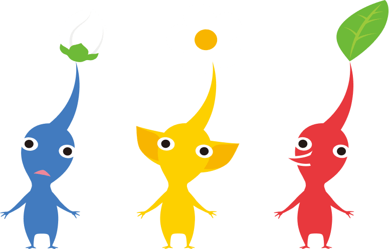 Blue, yellow and red Pikmin