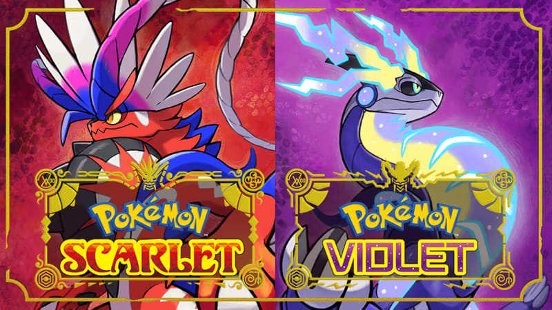 Pokemon Scarlet and Violet game art showing Koraidon and Moraidon