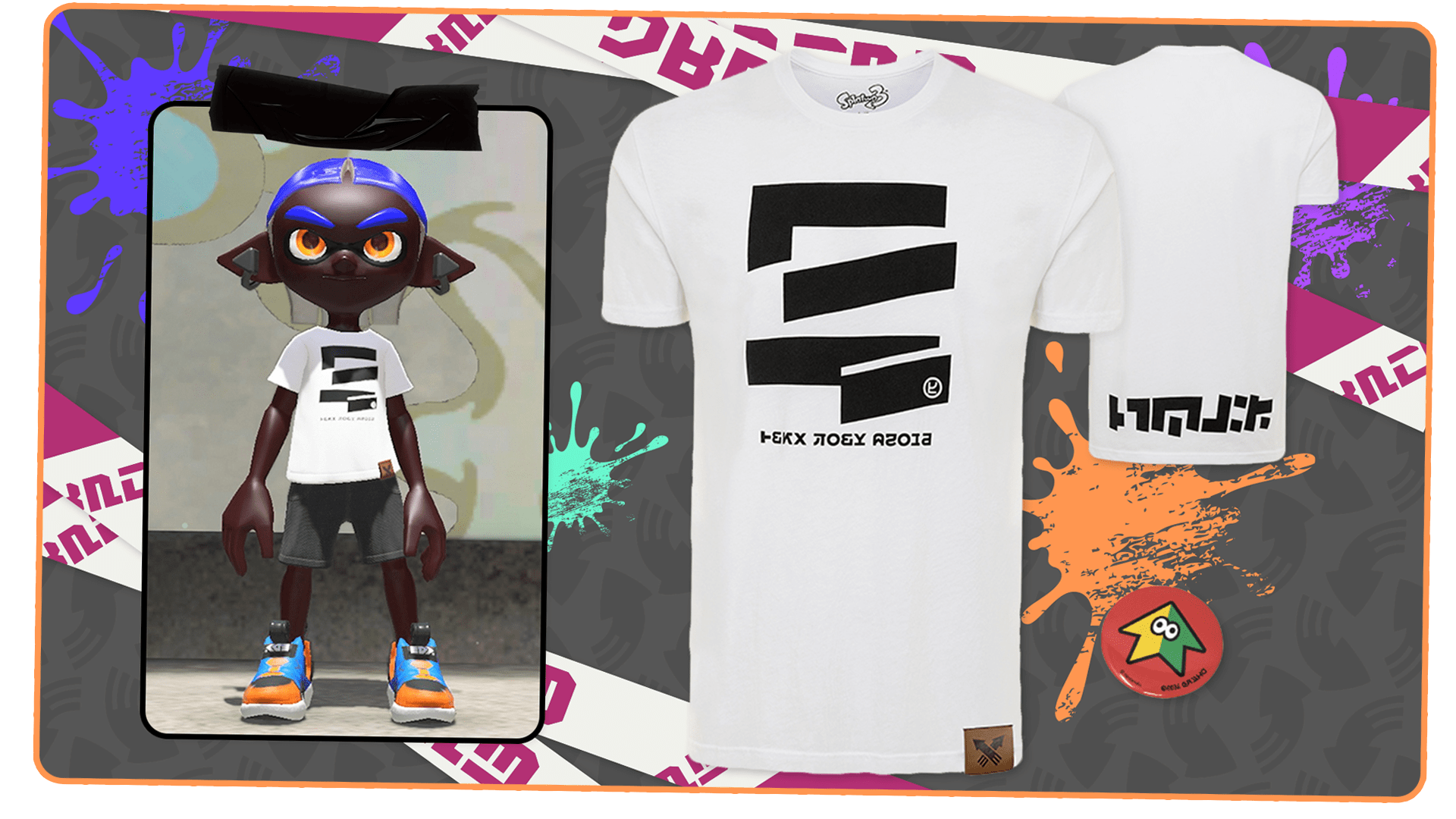 Tri-Squid Tee with Button and in-game avatar wearing it