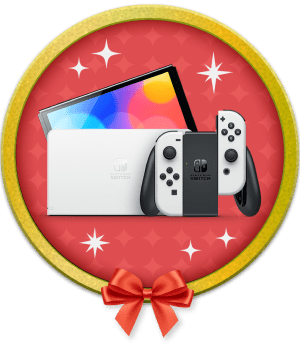 circle graphic with a bow featuring white OLED
