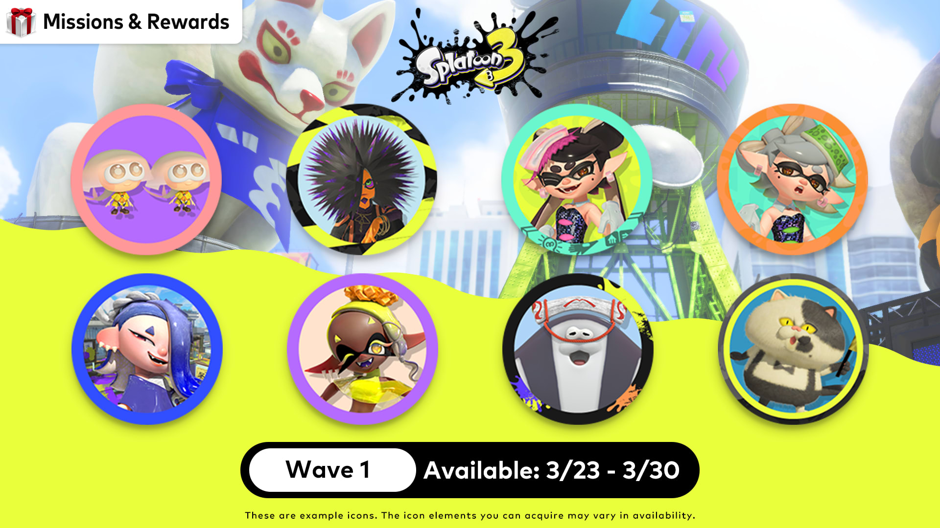 Ink, swim, and splat with icon elements inspired by the Splatoon 3 game for a limited time