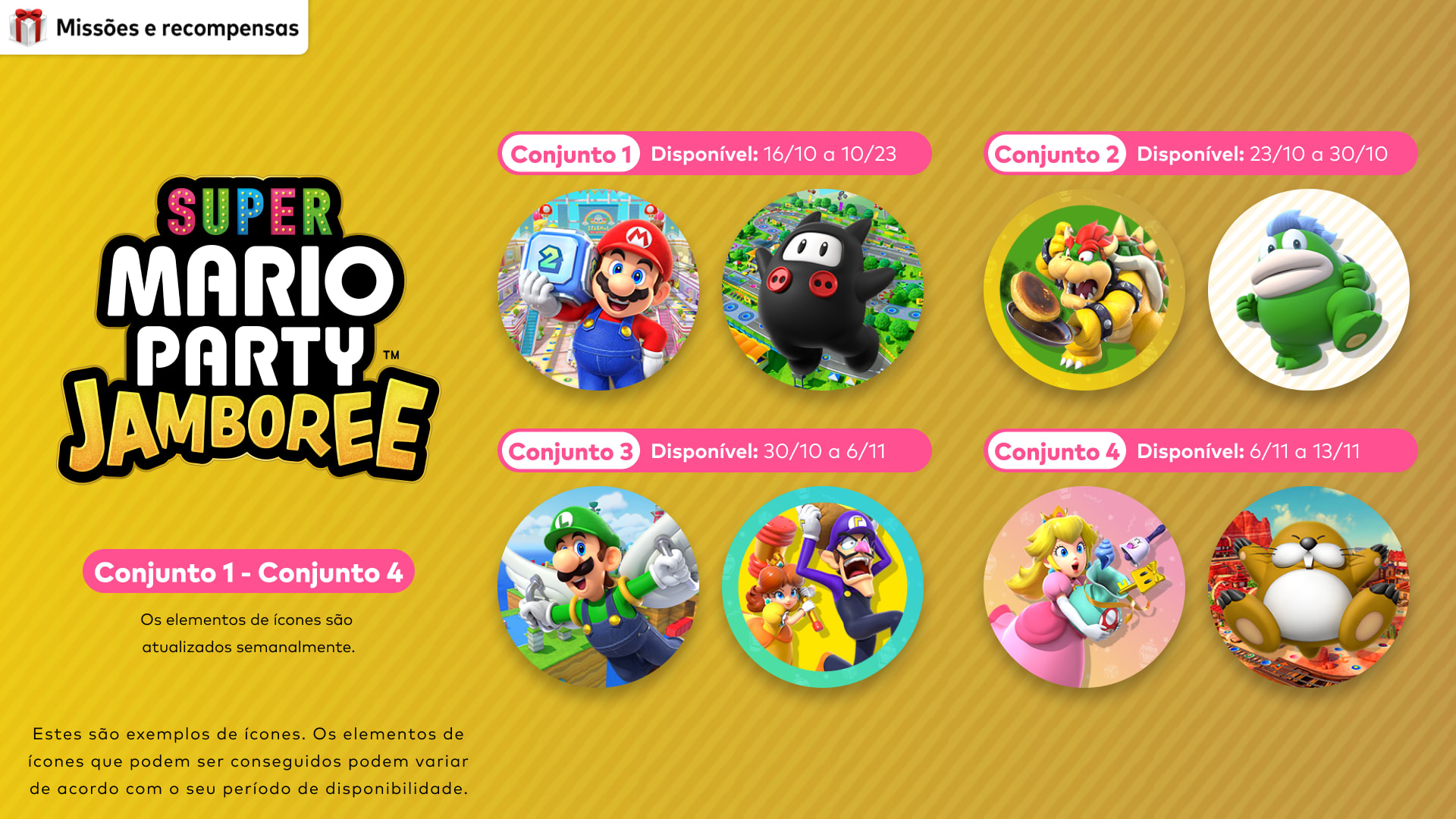 Elementos de ícones inspirados no jogo Super Mario Party Jamboree estão aqui por tempo limitado