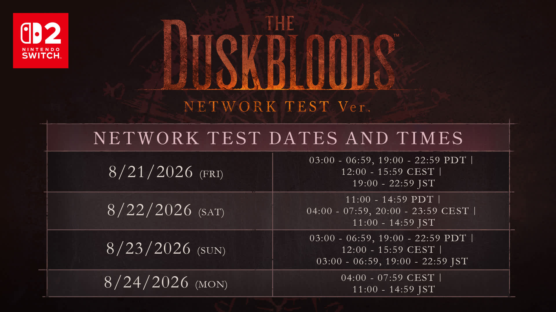 Sign Up Now for The Duskbloods Network Test on Nintendo Switch 2