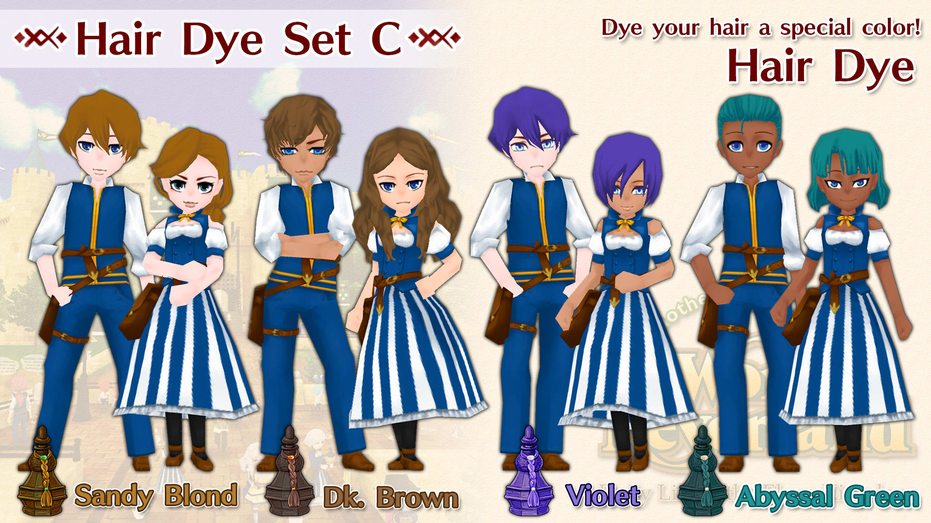 Hair Dye Set C (Sandy Blond, Dk. Brown, Violet, Abyssal Green)