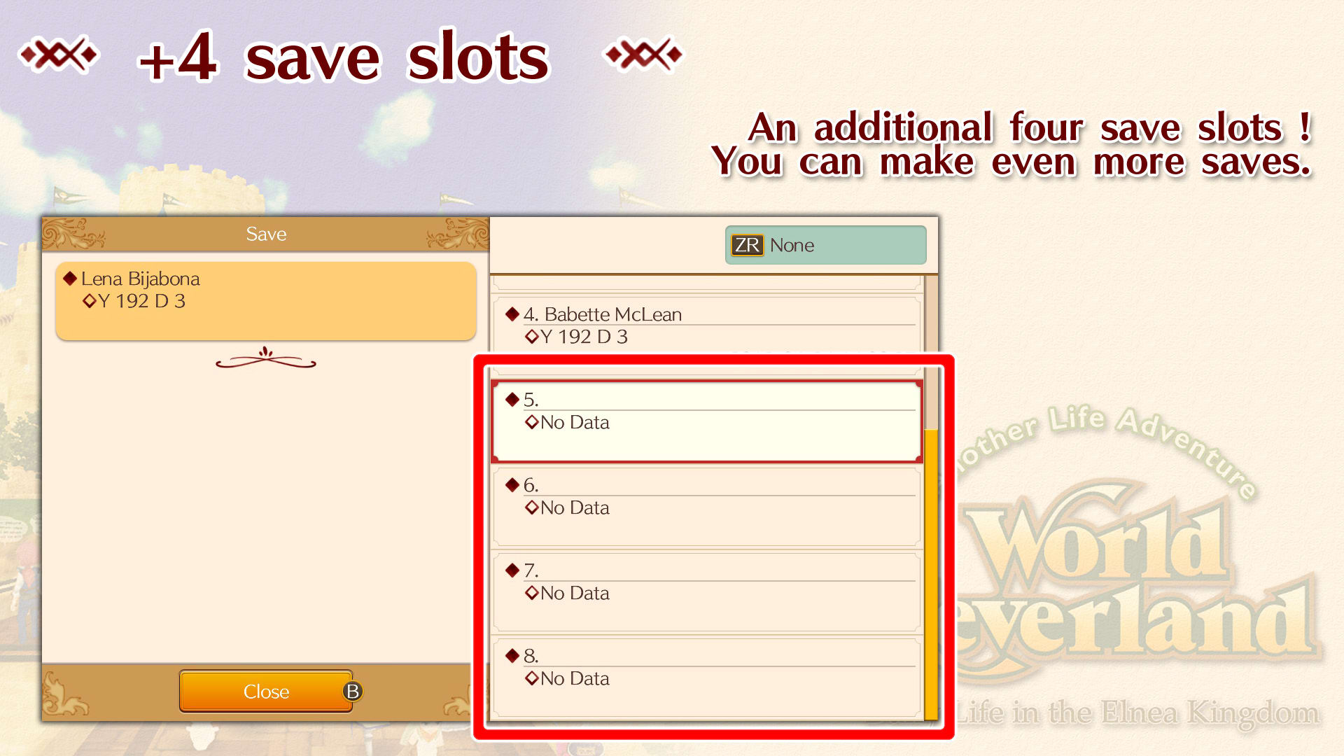 +4 save slots (adds 4 additional save data slots)