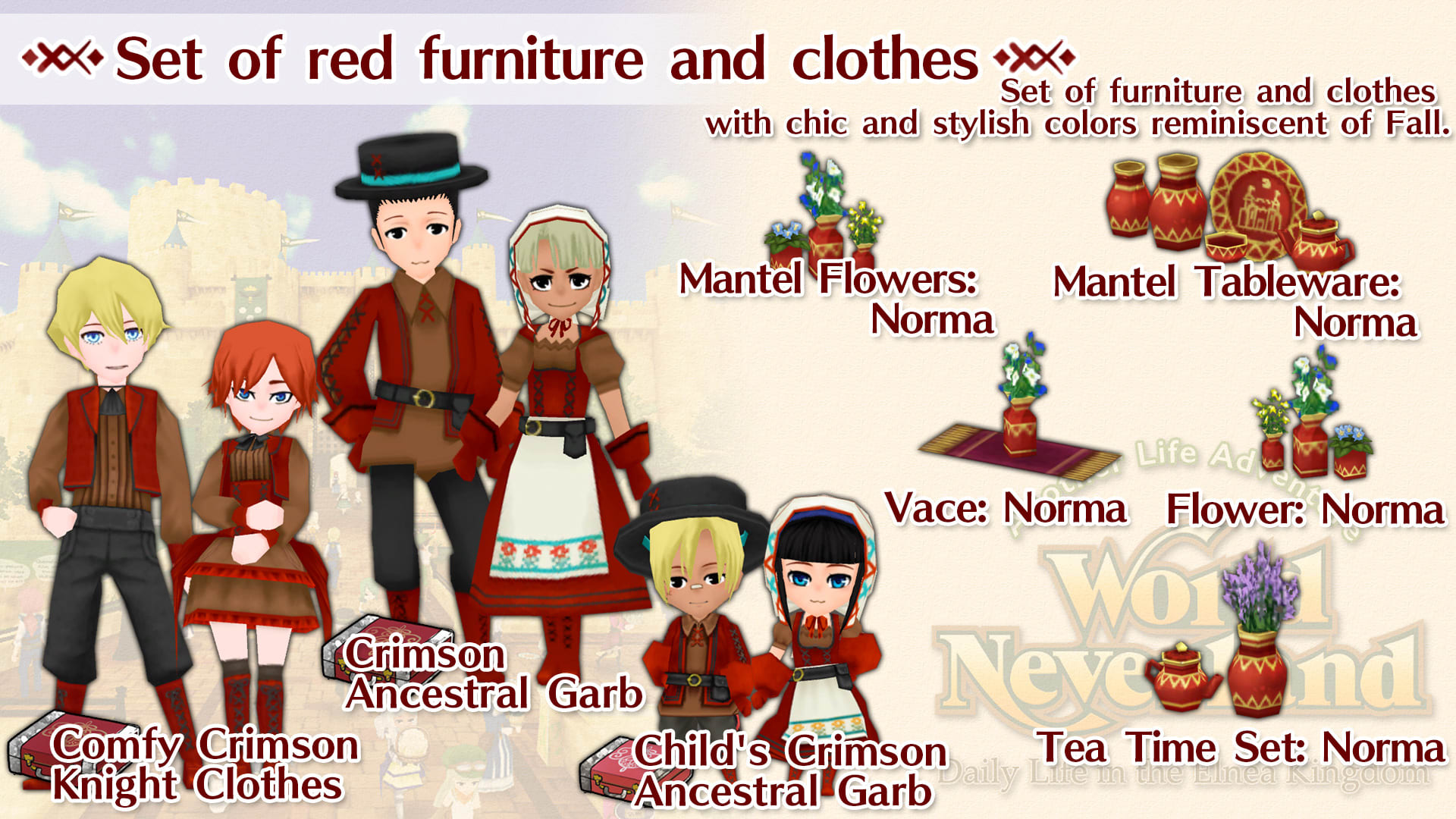 Set of red furniture and clothes