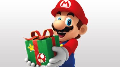 Mario holding a gift