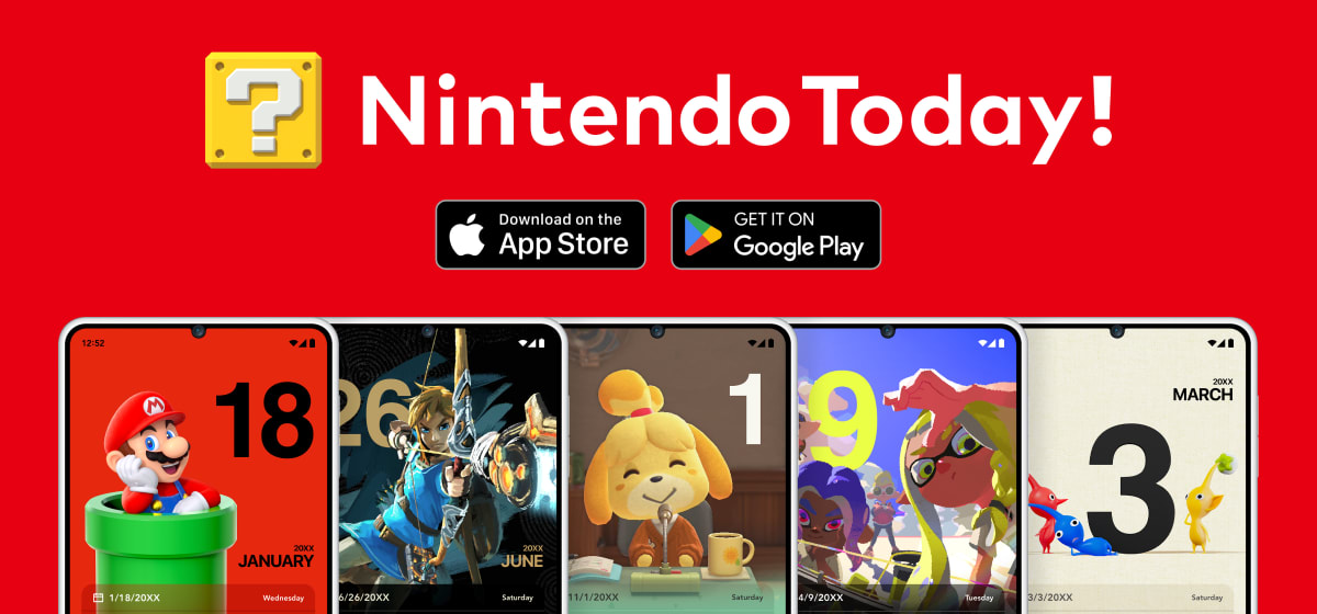 Nintendo Today app for iOS and Android smart devices. The calendar portion can be themed after characters like Mario, Link, Isabelle, Inklings, and Pikmin.