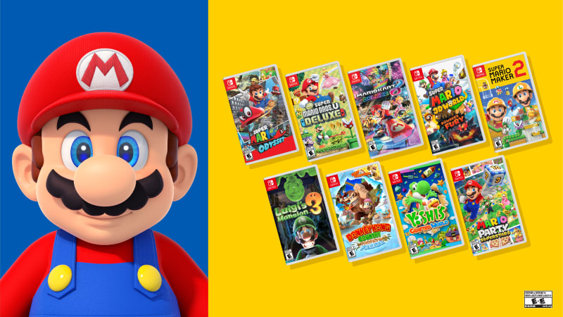 NEW Nintendo Switch SUPER MARIO BUNDLE PICK 1 GAME + FREE MARIO