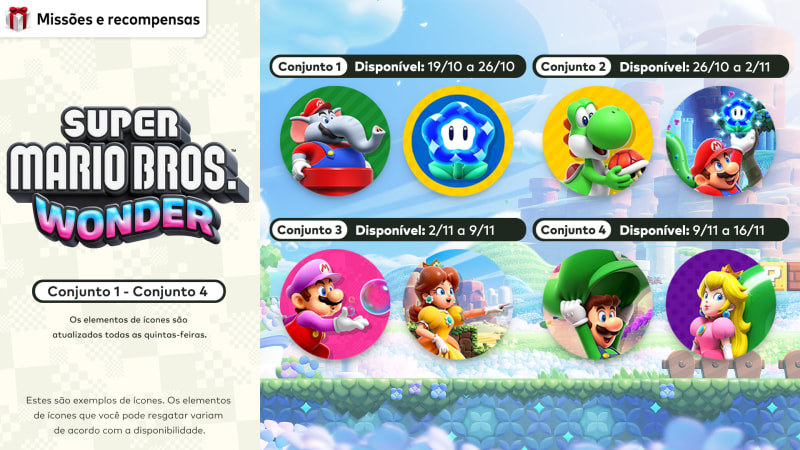 Elementos de ícones inspirados no jogo Super Mario Bros. Wonder estão aqui  por tempo limitado! - Novidades - Site Oficial da Nintendo
