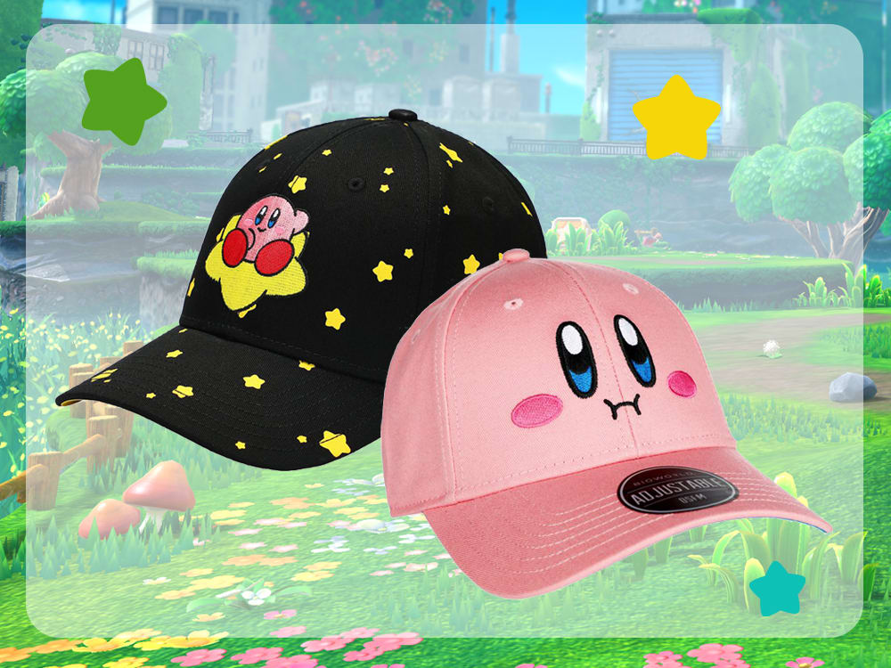 Kirby Big Face Adjustable Hat and Kirby Warp Star Embroidered Hat