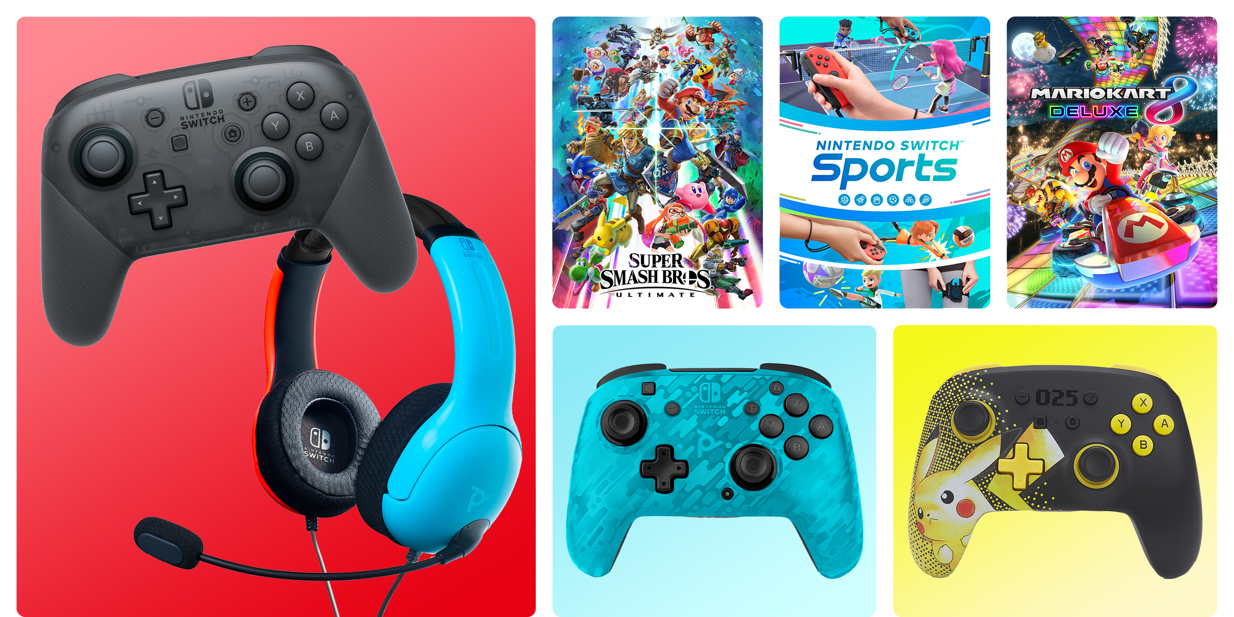 My Nintendo Store Competitive Games - Nintendo Pro Controller, Super Smash Brothers, Nintendo Switch Sports, Mario Kart Deluxe 8, wireless controllers