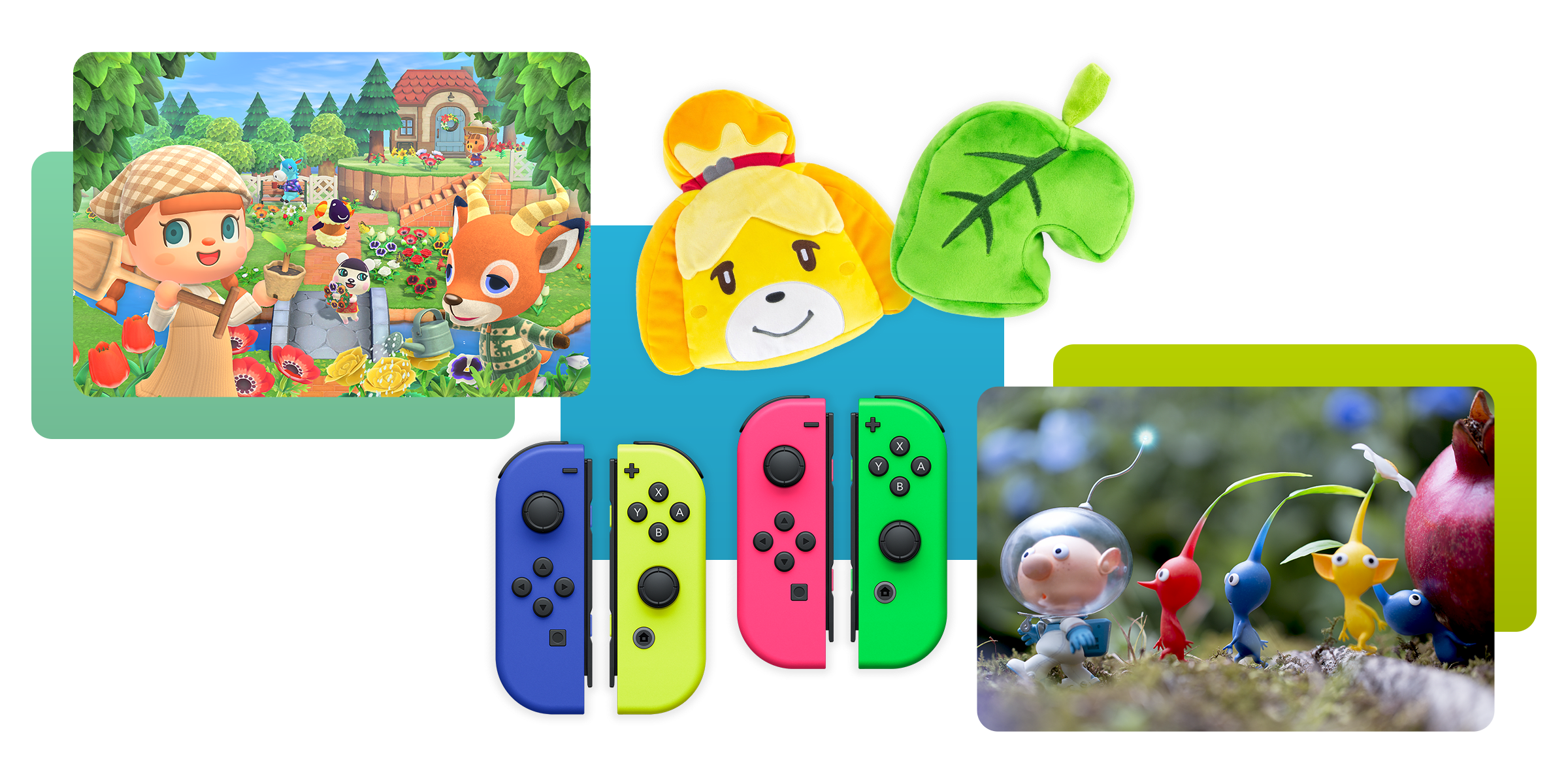 Animal Crossing New Horizons, Plush, Joy-Con Controllers, Pikmin 3 Deluxe