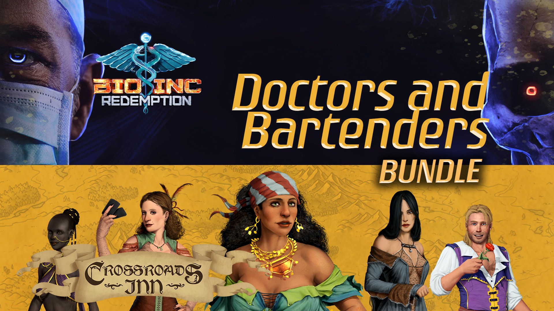 doctors and bartenders bundle - bio inc. redemption + crossroads inn vertical card thumbnail