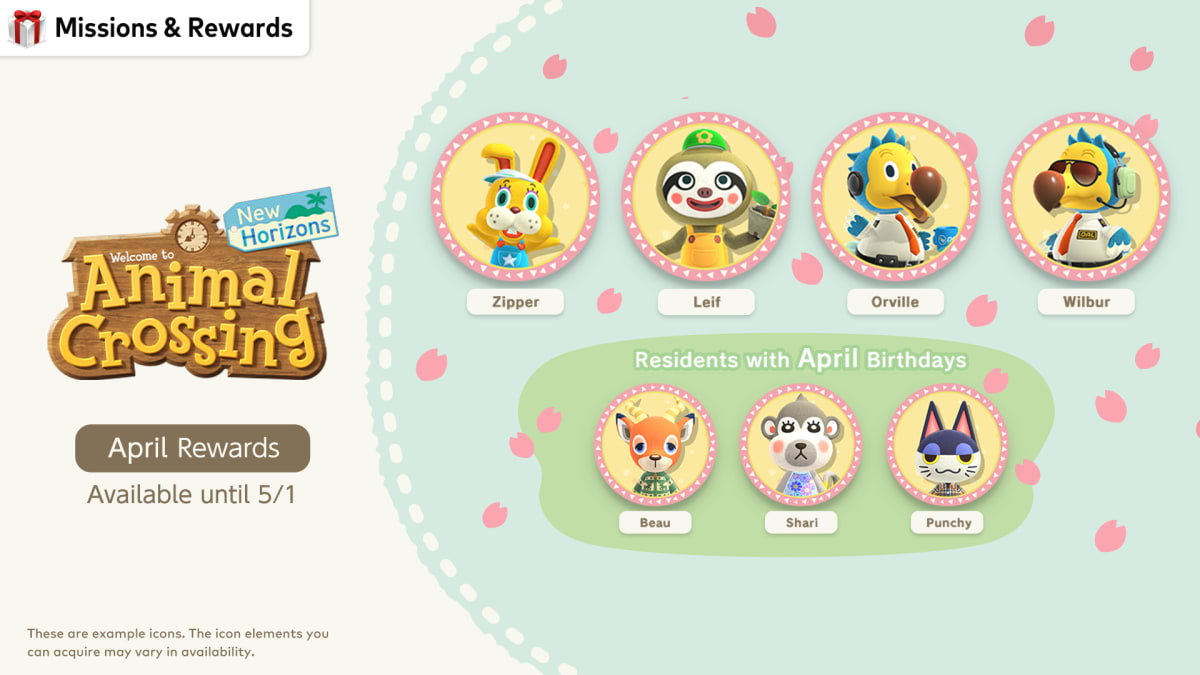 Icon elements inspired by Animal Crossing New Horizons residents