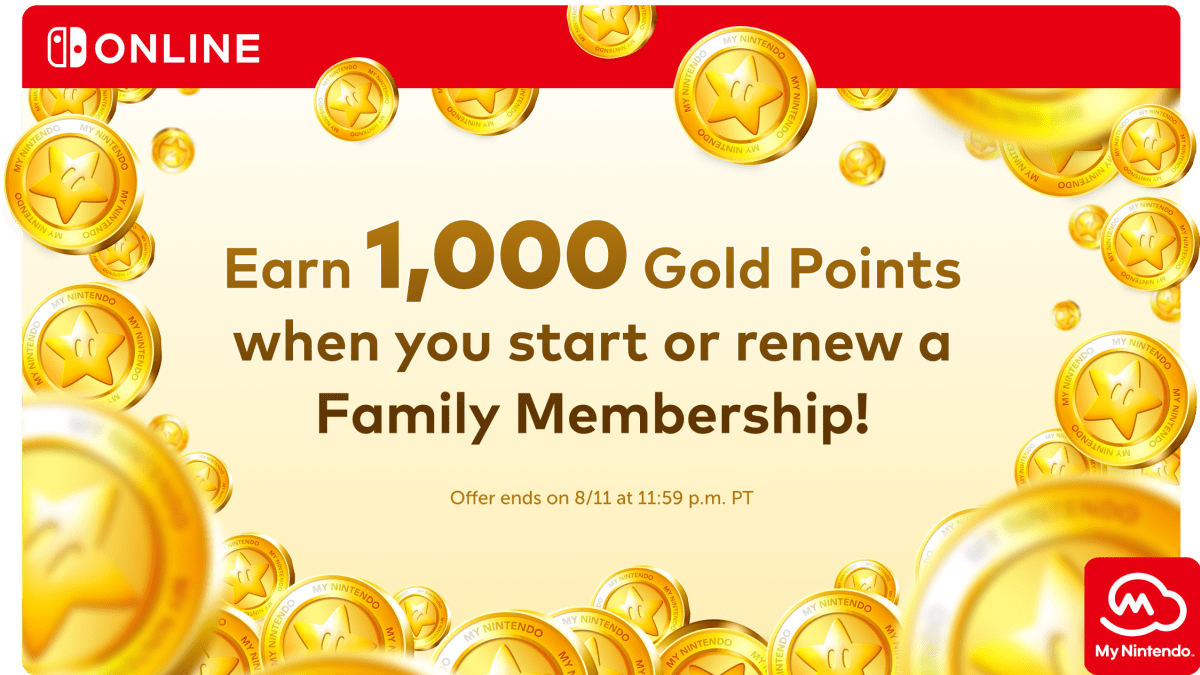 Last chance to earn 1 000 Gold Points when you start or renew a Family Membership News Nintendo Official Site