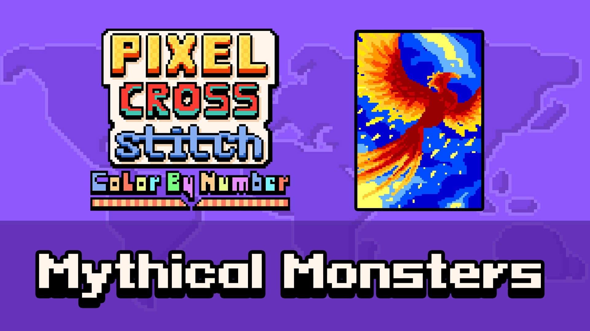 Pixel Cross Stitch Color by Number: Mythical Monsters for Nintendo