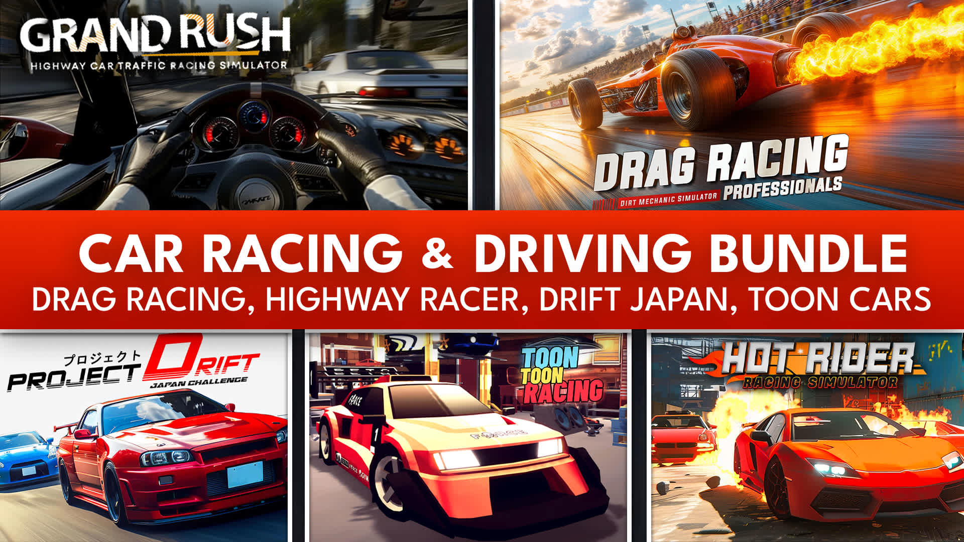 Copertina di Car Racing & Driving Bundle - Drag Racing, Highway Racer, Drift Japan, Toon Cars