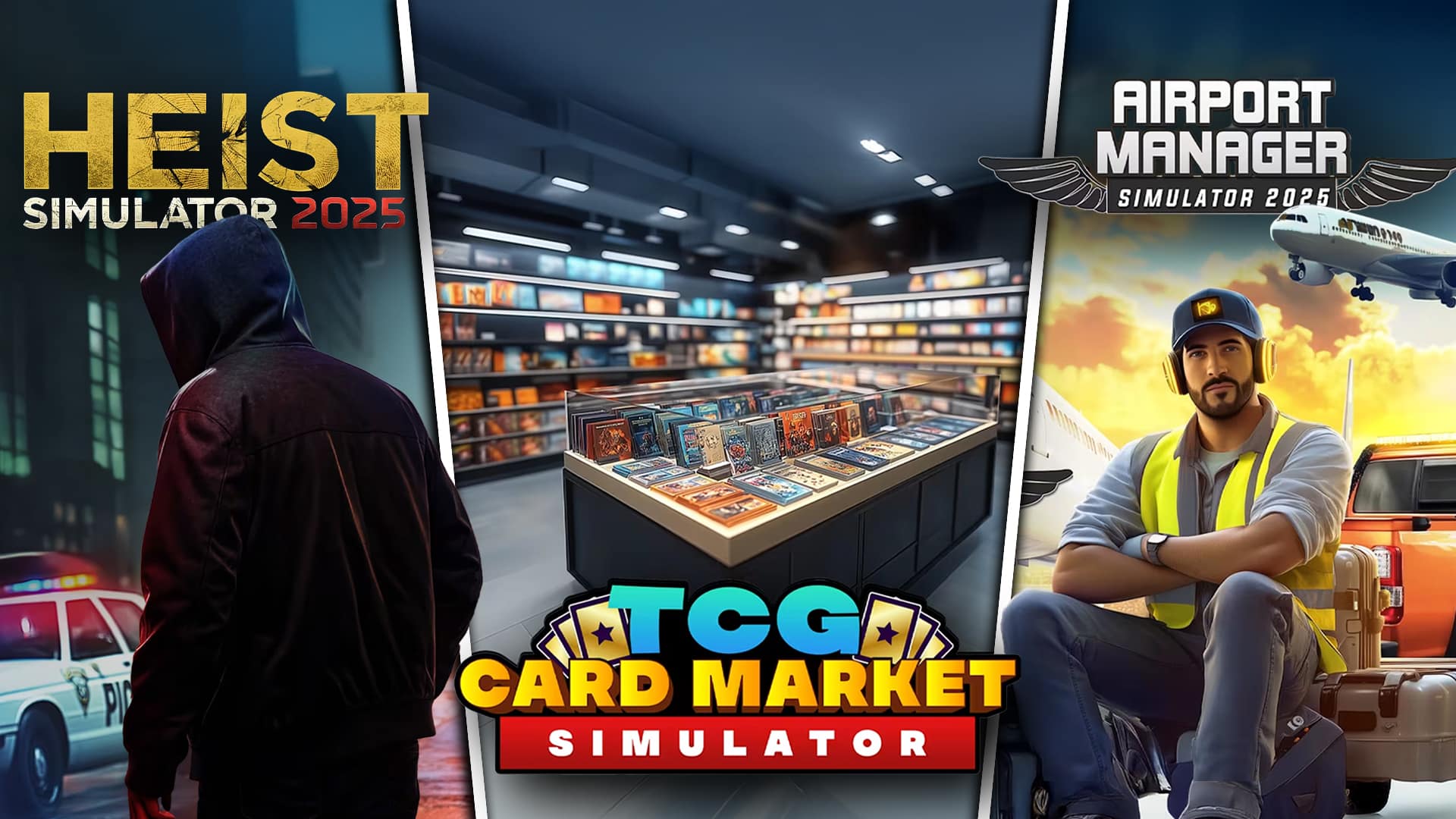 Copertina di TCG Card Market Simulator & Airport Manager Simulator 2025 & Heist Simulator 2025