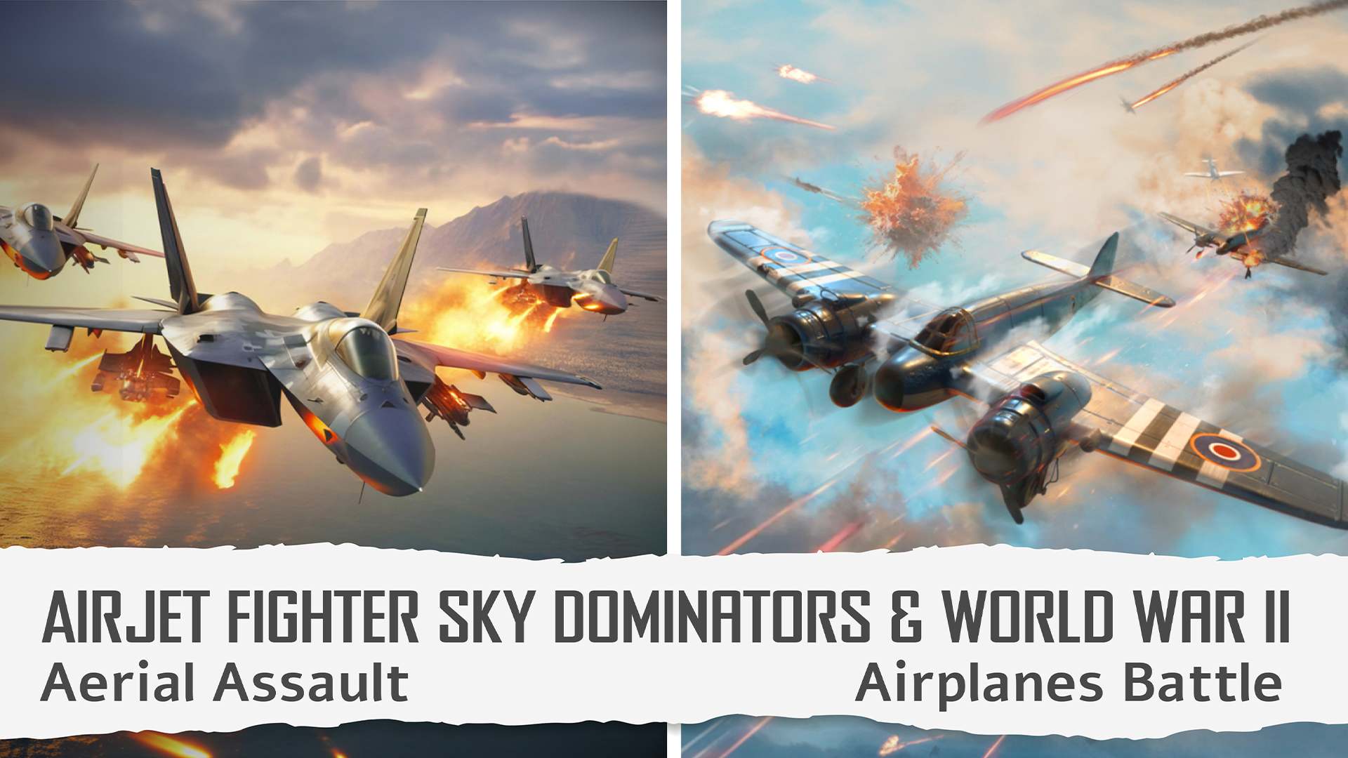 Copertina di AirJet Fighter Sky Dominators: Aerial Assault & World War II - Airplanes Battle