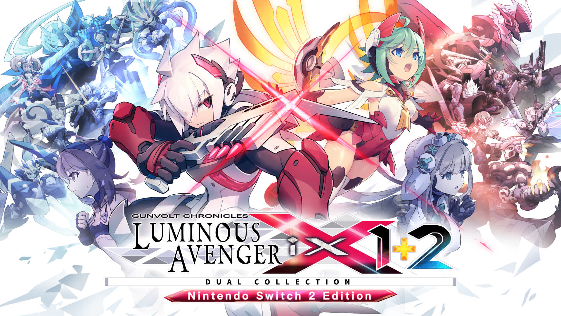 Copertina di Gunvolt Chronicles: Luminous Avenger iX 1+2 Dual Collection Nintendo Switch 2 Edition upgrade pack