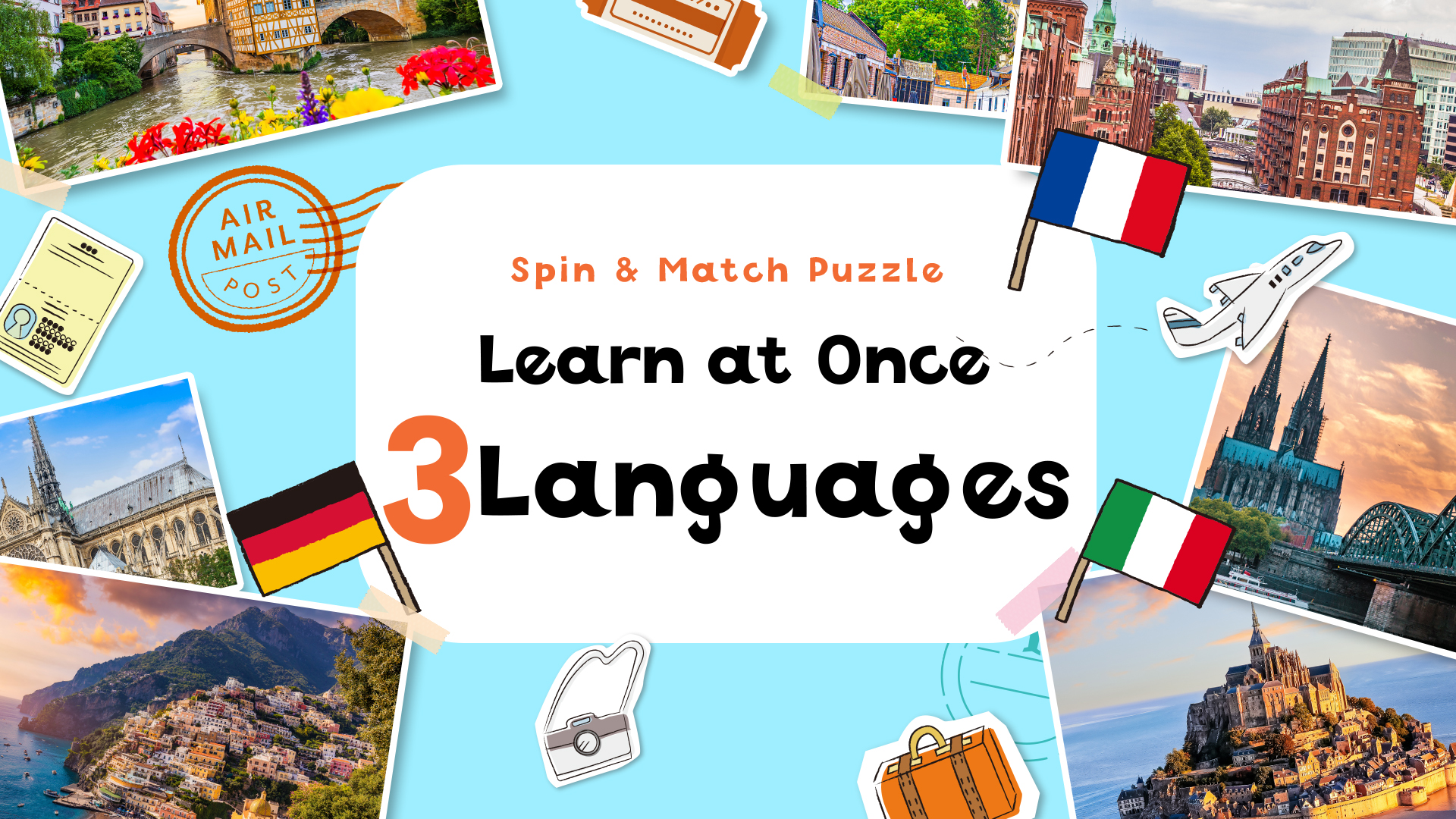 Spin & Match Puzzle Learn at Once 3 Languages