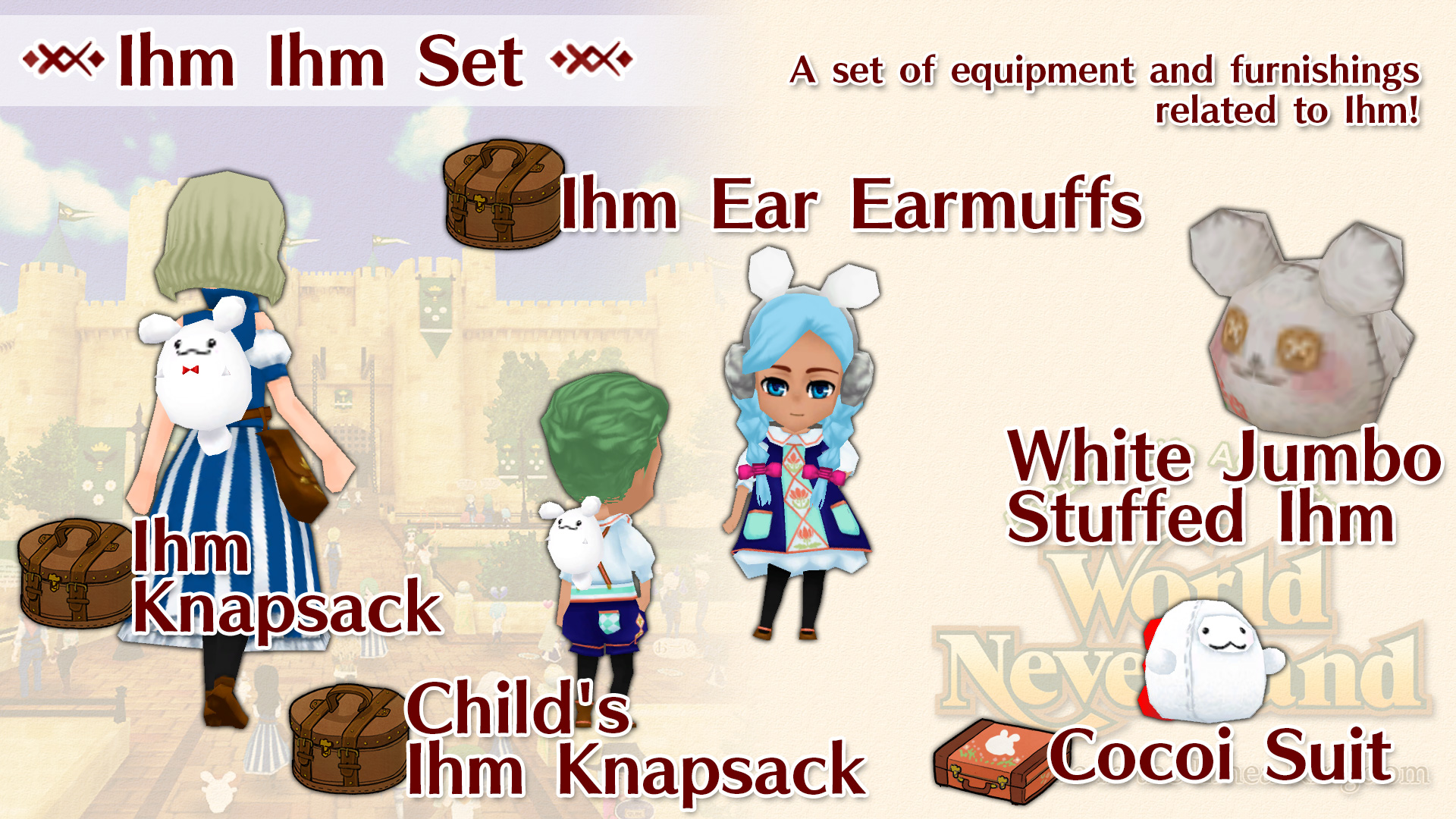 Ihm Ihm Set (Child's Ihm Knapsack, Ihm Knapsack, Ihm Ear Earmuffs, White Jumbo Stuffed Ihm, Cocoi Suit)