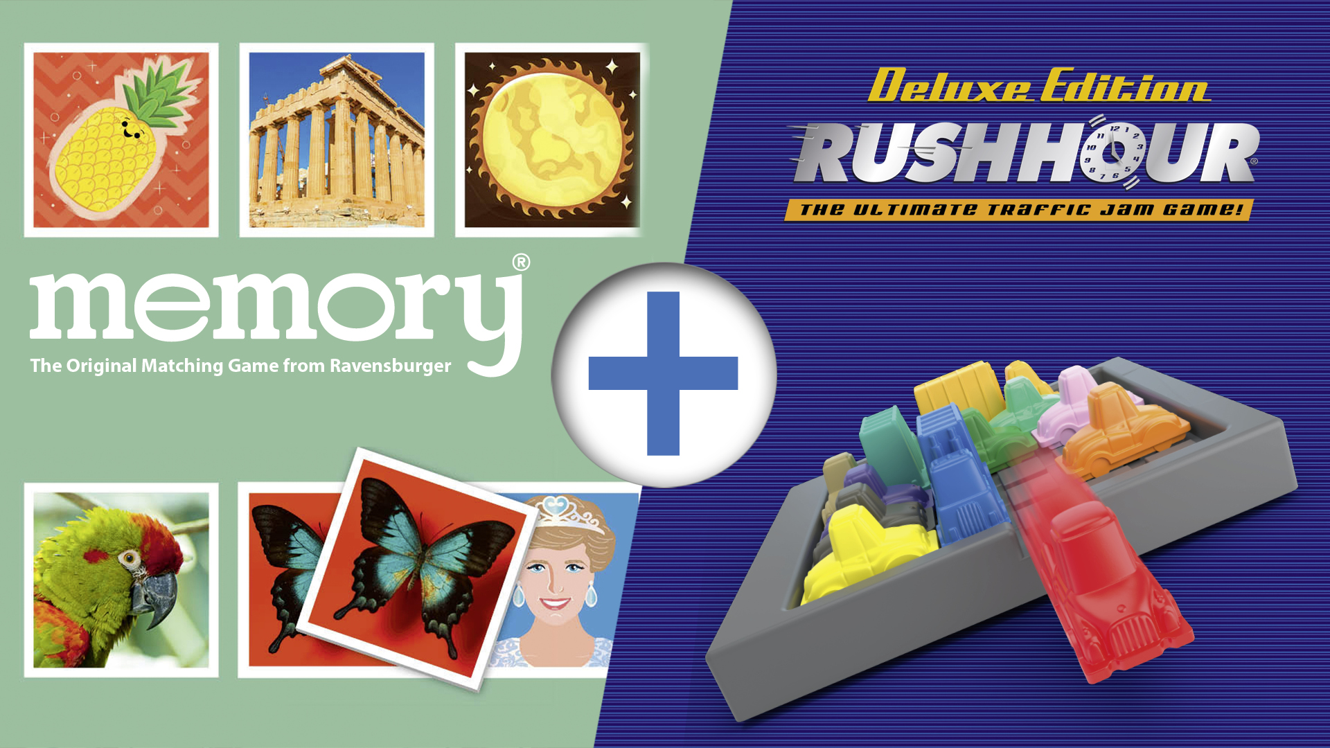 : memory – The Original Matching Game from Ravensburger + Rush Hour – The traffic jam game!