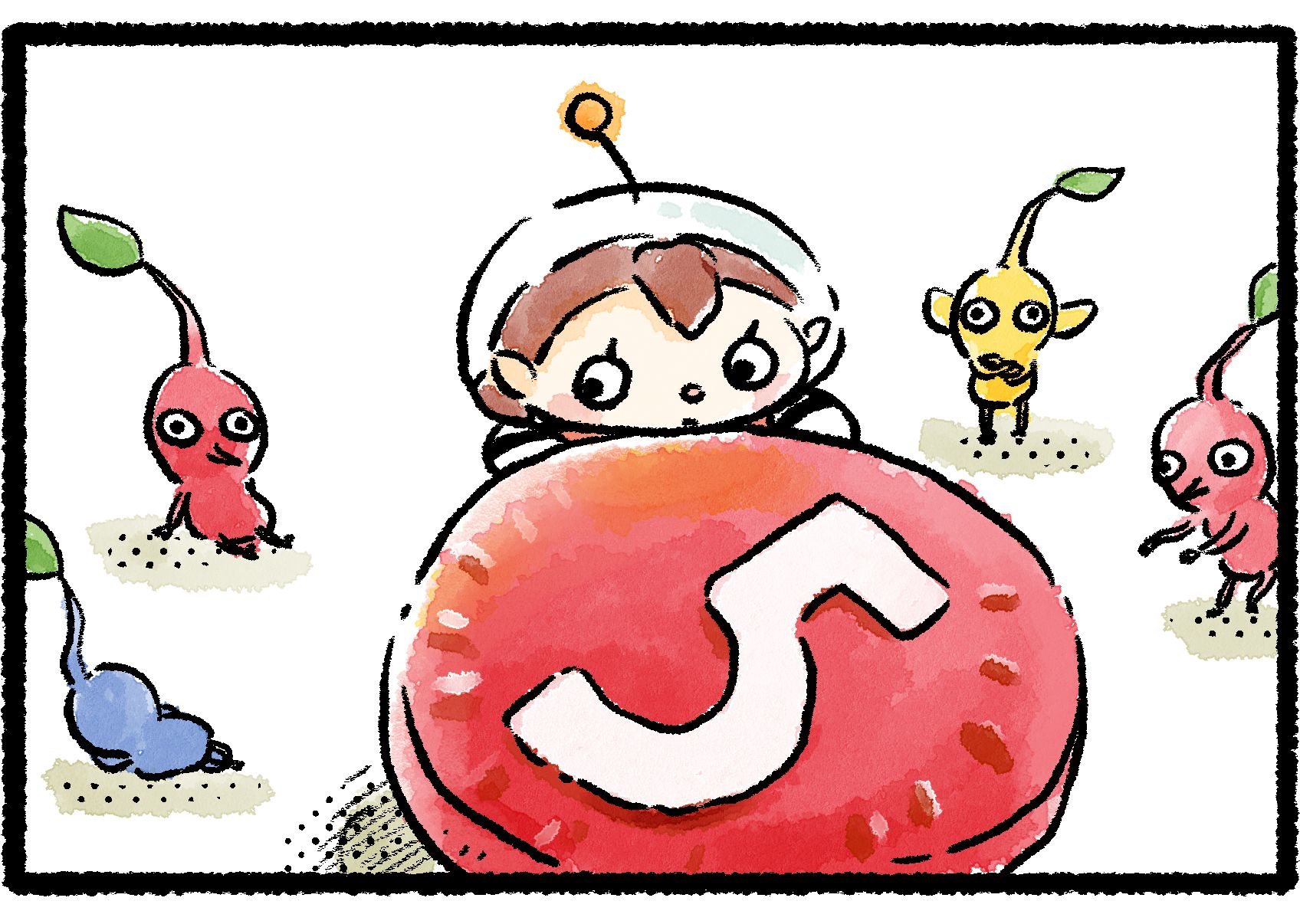 Panel three. The Rescue Officer glances around herself at the surrounding Pikmin, suddenly realizing that she does, in fact, command these creatures to lift this and more every day.