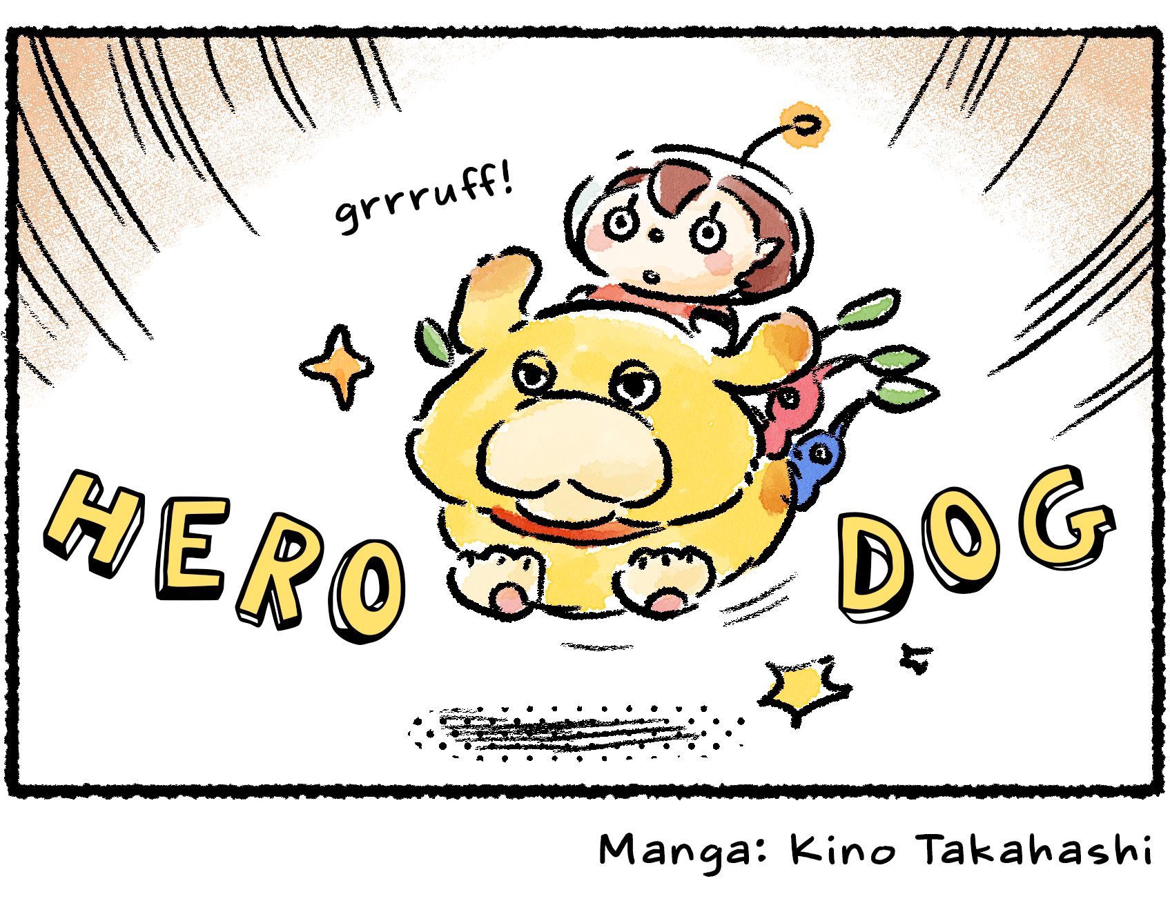 Panel four. Oatchi takes the request seriously, leaping into action with the Rescue Officer on his back. Descriptive text reads,"HERO DOG".