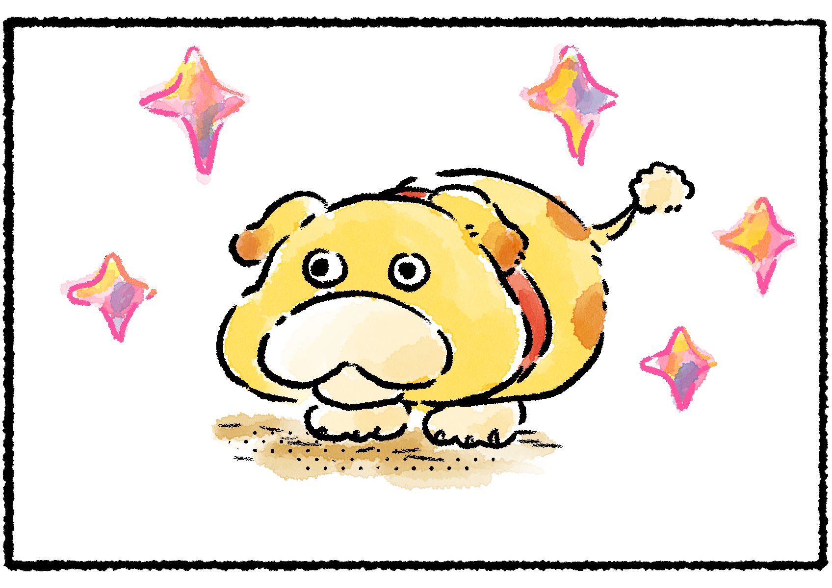 Panel three. Oatchi is surrounded by sparkles, just as the treasures in the previous two panels were.