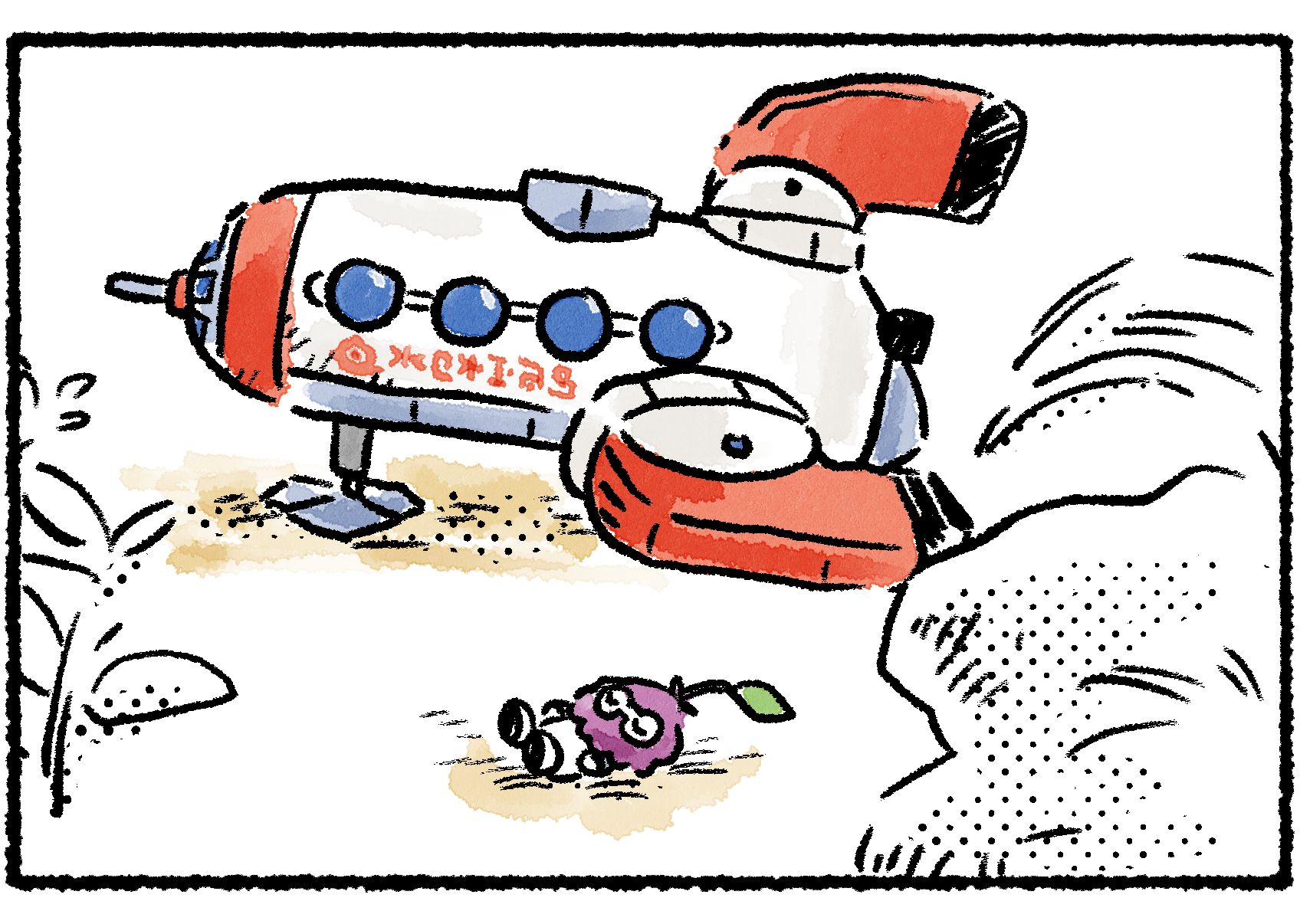 Panel two. The leafling now lies on the ground beside the S.S. Shepherd. Oatchi and the Rescue Officer have presumably gone elsewhere.